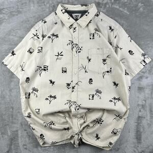 Vissla Postmaster Eco Button Down Shirt Mens Large Black Floral Hawaiian Print